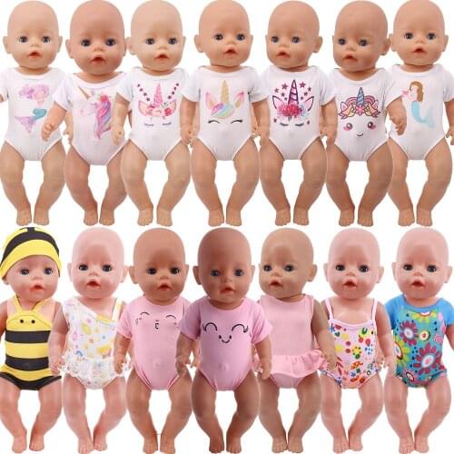 Doll Clothes Mermaid Unicorn Print T-shirt For 43 Cm New Baby Reboen 18 Inch American Doll Girl Our Generation Swimsuit Zaps Toy
