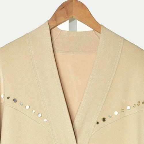 2019 Autumn /Winter V-neck Rivet Pocket Single-breasted Knit Cardigan Coat