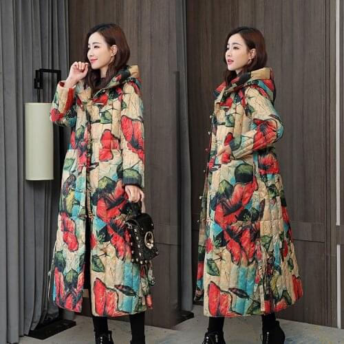 X-long parka Winter Women Hooded Cotton Padded Jacket retro Female Thick Coat High Quality Warm Outwear