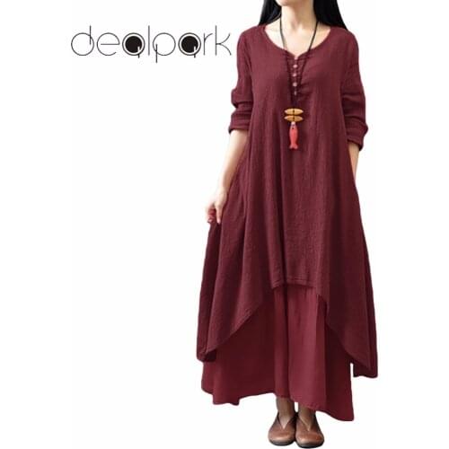 Plus Size 3XL 4XL 5XL Cotton Long Dress Women Maxi Dress 2020 Summer False Two-piece Long Sleeve Irregular Robe female Oversized