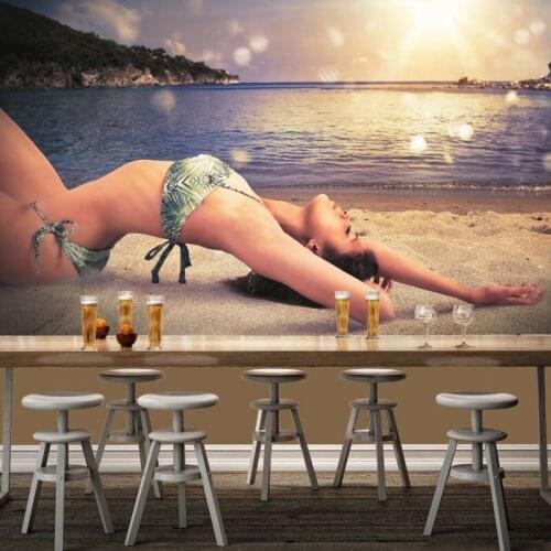 Custom 3d mural Sunshine beach sexy beauty temptation portrait hotel bar background wallpaper custom mural