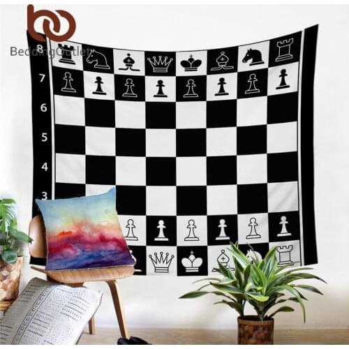 BeddingOutlet Chess Board Tapestry Wall Hanging Games Decorative Wall Carpet Black and White Bedspreads Squares Teen Bed Sheets