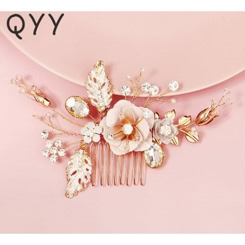 QYY Fashion Crystal Flower Hair Comb Clips for Women Accessories Bridal Wedding Hair Jewelry Bride Headpiece Party Gifts