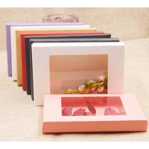 Deluxe multi color paper gift package& display box with clear pvc window wedding candy favors arts&krafts package box 10pcs