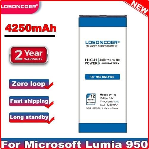 LOSONCOER 4250mAh BV-T5E / BVT5E / BV T5E Replacement Batteries For Microsoft Lumia 950 Battery RM-110 RM-1106 RM-1104