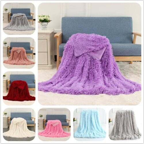 Handmade warm keeping long hair plush bedding blanket celebrity populat throw blanket