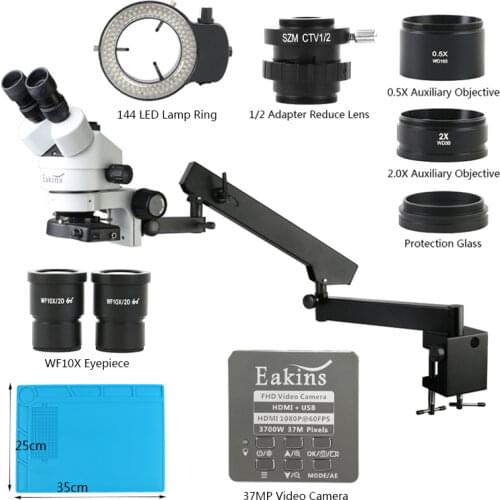 Spain Warehouse 3.5X-90X Simulfocal Trinocular Stereo Microscope 37MP 1080P HDMI USB Camera Articulating Arm Pillar Clamp