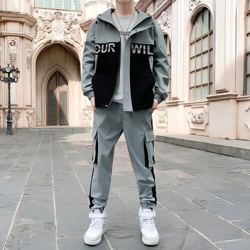 Streetwear Mens Hoodie Suit Spring Autumn Mens Jacket and Harem Pants Loose Hip Hop Tracksuit Men Sweatpants Jacket Clothing