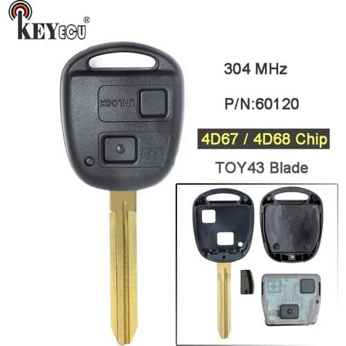 KEYECU 304MHz 4D67 / 4D68 Chip Replacement 2 Button Remote Car Key Fob TOY43 Blade for Toyota Prado 120 2002-2004