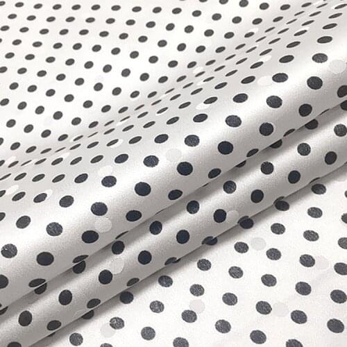 Jacquard design black polka dot print on white pure silk crepe satin fabric smoothly,SSC501