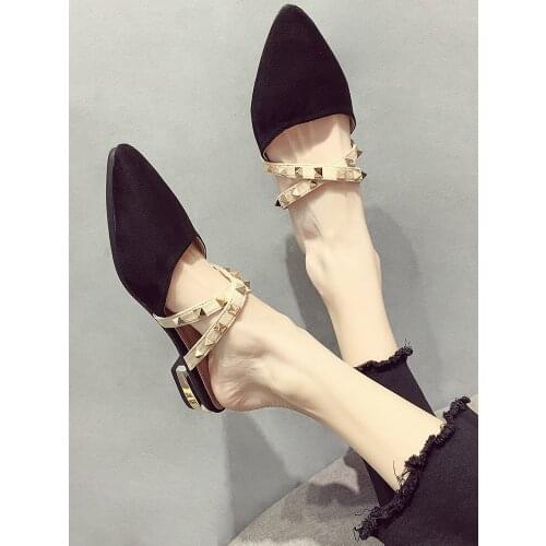 Womens Shoes Slippers Outdoor 2020 Spring New Pointed Suede Studded Flats