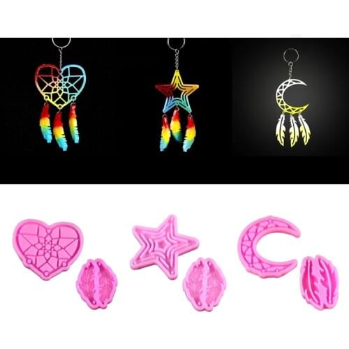 1 Set Dream Catcher Epoxy Resin Mold Feather Earrings Keychain Silicone Mould T21F