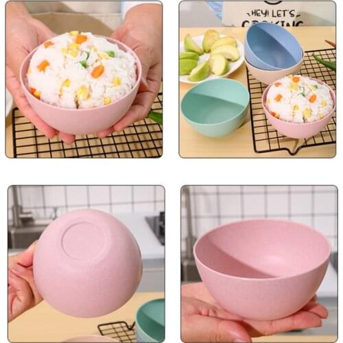 1PC Baby Feeding Wheat Straw Food Bowls Sets Breakfast Cereal Bowl Food Container For Salad Ramen Soup Tableware For Kids Family