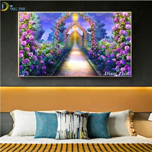 Diy Diamond Painting Rose Flower Street Cross Stitch 5D Mosaic Diamond Embroidery Full Square Round Drill Handmade Home Decor