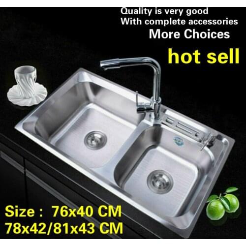 Free shipping Hot sell standard kitchen double groove sink durable 304 stainless steel wash the dishes big 76x40/78x42/81x43 CM