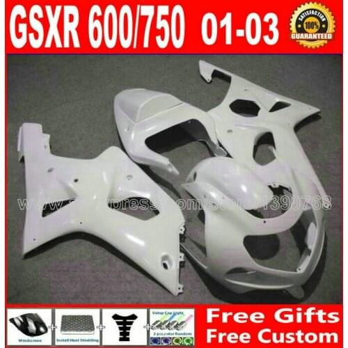 Free custom fairing set for flat white SUZUKI 2001- 2003 GSXR 600 750 K1 #TVJ GSX R600 R750 01 02 03 7 gift