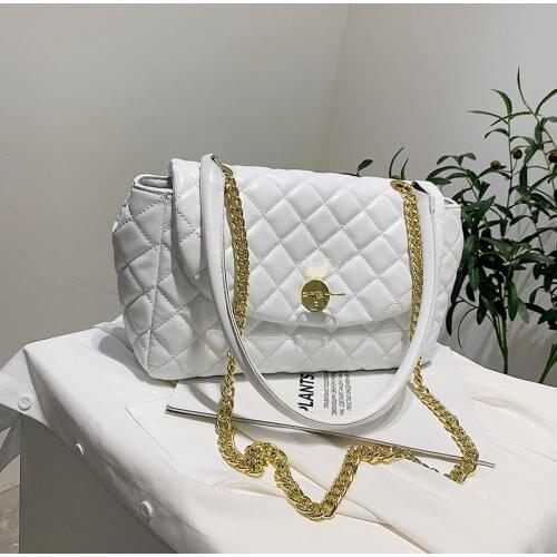 Large Capacity Diamond Chain Shoulder Bag Women Trend Design Simple Solid Color Crossbody Bag Female Fashion Luxury Handbag