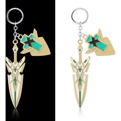Game Xenoblade Chronicles Two Piece Set Light Sword Weapon Pendant Key Chain Keyrings For Men Fans Gifts Cosplay Accessories