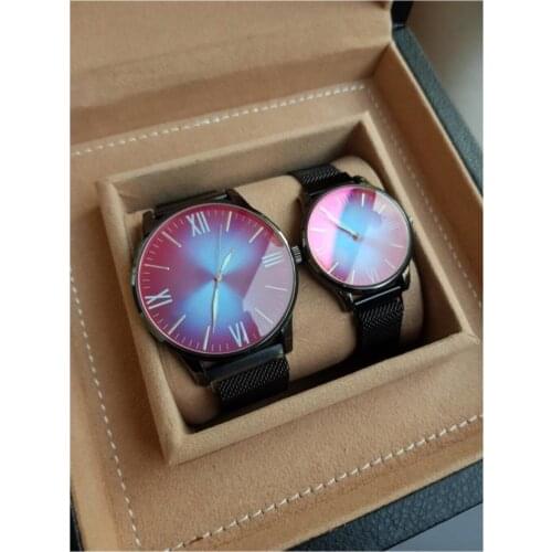 Black Color Mesh Magnet Cord Colorful Glass Double Watches