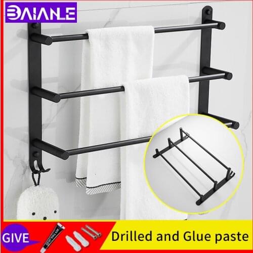 Toilet towel bar with stainless steel 3 layer screw free installation towel holder wall mounted bathroom shelves storage rack
