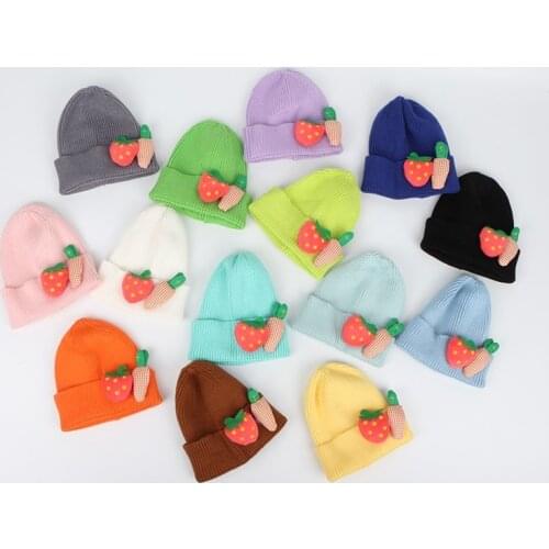 Baby Cartoon Lovely Strawberry Knitted Hats Kids Girls Boys Autumn Winter Warm Beanies Caps