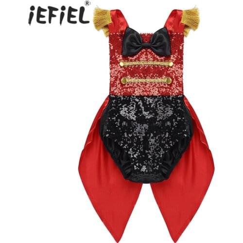 Infant Baby Girls Ringmaster Circus Costume Rompers Sleeveless Sequined Bowknot Romper for Halloween Cosplay Party Dress Up