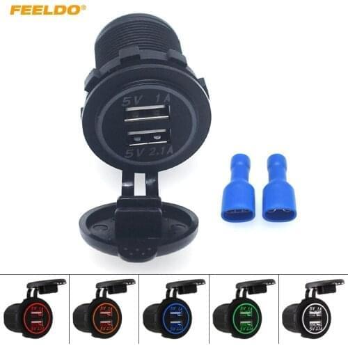 1PC Car Dual USB Charger Power Socket Adapter With 5-Color LED Light 5V 3.1A for Motorcycle Auto Truck Boat Cigarette Lighter