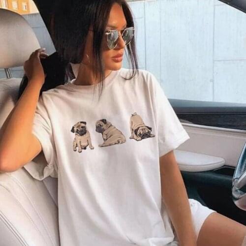 Female Pug Dog Print Funny T Shirts Women Summer Cotton Short Sleeve Cute T-shirts Casual Graphic Tees Dog Lover Shirt Gifts Top