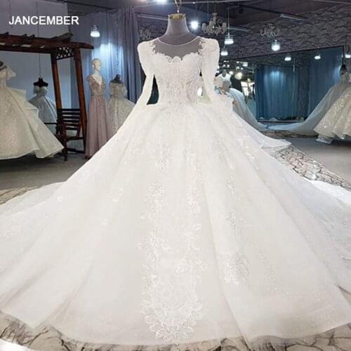 HTL2069 Luxurious Crystal Beading Sequined Wedding Dress 2021 For Woman Ball Gowns Long Sleeve Lace Up Back