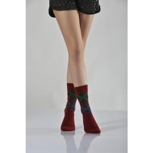 Idilfashion Women Plaid Thermal Socket Stocking-Burgundy-B-ART107 (3'LÜ PACKAGE)
