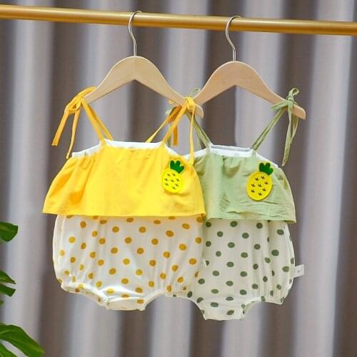 Baby Girls Romper New Summer 2021 Girls Tie Cord Triangle Bag Fart Suit Babys Sleeveless Cotton Creeping Suit