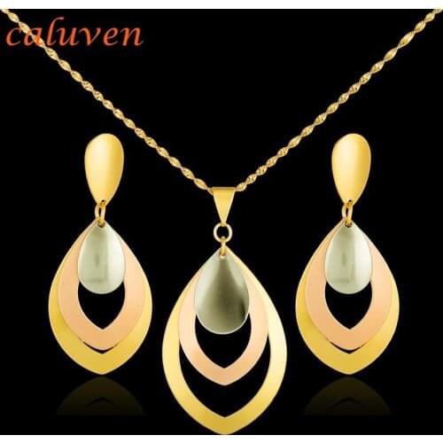 Ethiopian Leaves Dubai Necklace Sets Gold Color/ Mix Rose Gold Jewelry Sets African Earrings for Womens Gift CE042