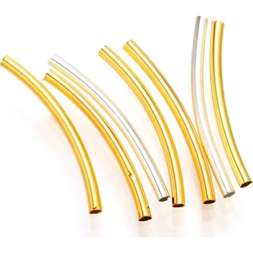 50 pcs 2.5x34mm smooth curved tube connectors for bracelet earrings silver rose gold plated jewelry findings accessories