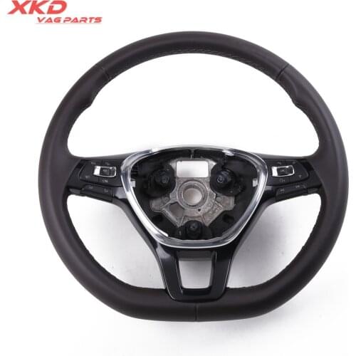 Leather Brown Multi-Function Steering Wheel With Cruise Control & ACC For V-W Je-tta Tiguan 5TA419091 5NN419091AL , 5NN419091BA
