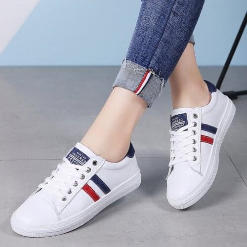 Fashion Women White Flats Girl Student Genuine Leathe Lace Up Soft Vulcanized Shoe Casual Sneakers Women Zapatos