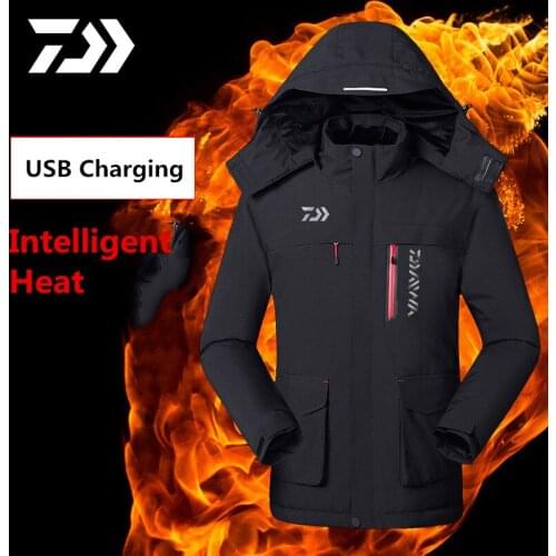 Daiwa Men Winter Thick USB Heating Cotton Jackets Outdoor Waterproof Windbreaker Hiking Camping Trekking Climbing Skiing Coats