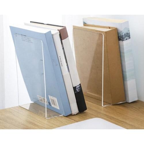 L-Shaped Clear Acrylic Bookends Desk Organizer Desktop Shelf Book Holder School Stationery Office Accessories Decoration
