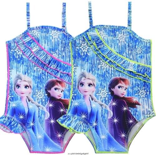 Disney Frozen Summer Girls Swimsuit Ruffle Sling Swimwear Kids Cartoon Beach Wear Lovely Bathing Suits Girl Bikini Moana Biquini