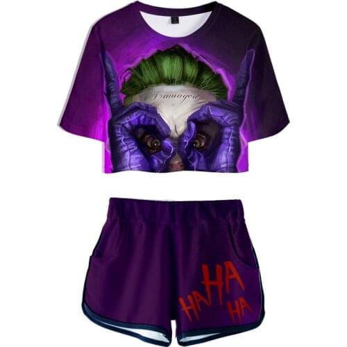 Hip Hop Cool Novelty Beautiful Girls Two Pieces sets HAHA Joker T-shirts shorts Pants Dew navel Sport Girls Short Sleeve Suits