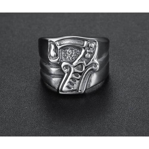 Megin D Vintage Personality Lucky Number Seven Motorcycle Riding Series Titanium Steel Mens Rings for Men Friend Fashion Gift
