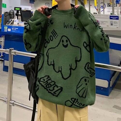 ZAZOMDE Men Hip Hop Sweater Cartoon Casual Loose Knitted Pullover Autumn Winter Knitted Mens Sweater Couple Unisex Design