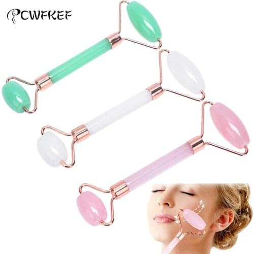 Massager For Face Lift Up Jade Stone Roller Slimming Thin Chin Facial Skin Care Tool Rose Quartz Natural Crystal Stone