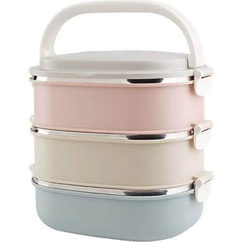 2021 New Stainless Steel Square Heat Preservation Lunch Box Multi-layer Gradient Color Insulated Barrel Lunch Box Gift Box