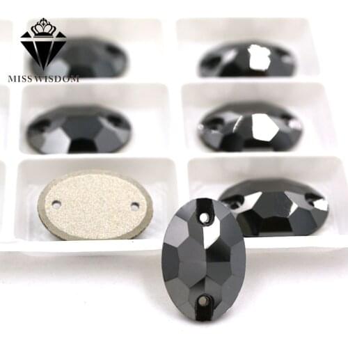 New high quality flatback glass crystal double hole sew on rhinestones Oval shape Metal black 001MS rhinestone diy accessories