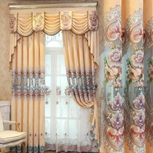 New European Style Curtains for Living Dining Room Bedroom Chenille Embroidered Curtains Finished Product Customization Valance