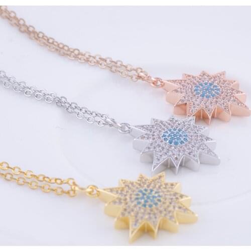 JUYA Latest Design 3 Colors Lotus Flower Pendant Necklace Micro Pave cubic zirconia crystal point pendant Necklaces For Women