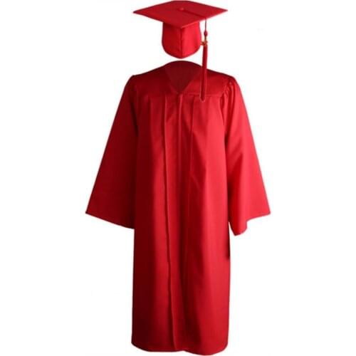 Graduation Gown Solid Color Zipper Closure Unisex V Neck Pleated Robe Hat Set School Graduation Hat Gown