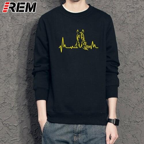 REM Heartbeat of Horse Hoodies, Sweatshirts Men LONG Sleeve Cotton Fashion Riding Horse Hoodies, Sweatshirts Tops