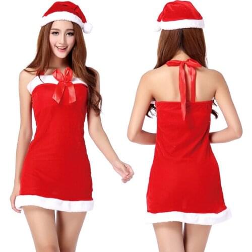 Christmas Dress For Women Hanging Neck Short Sling Clothes Red Cosplay Performance Outfits