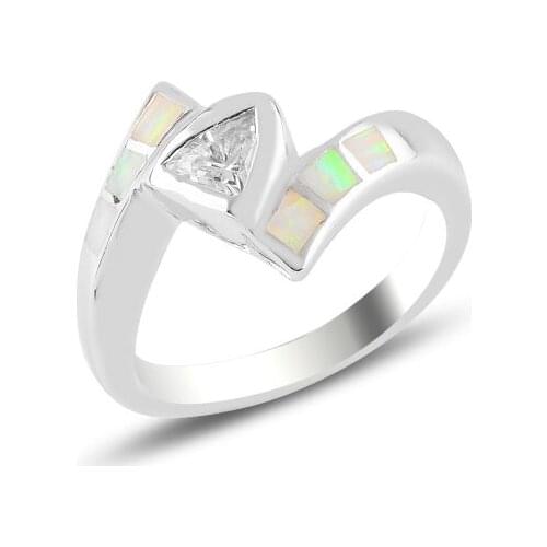 Silver 925 Sterling Opal & Zircon Crystal Ring